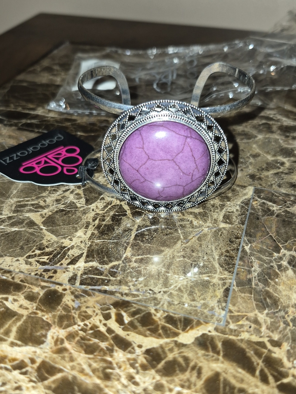 Paparazzi Vintage Silver Cuff with Purple Stone